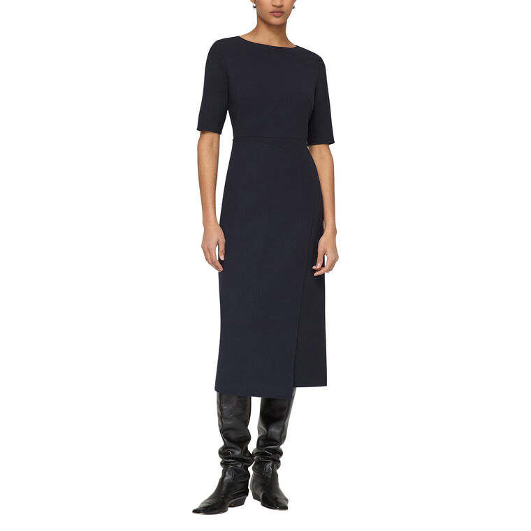 Responsible Wool Double Face Faux Wrap A-Line Midi Dress image number null