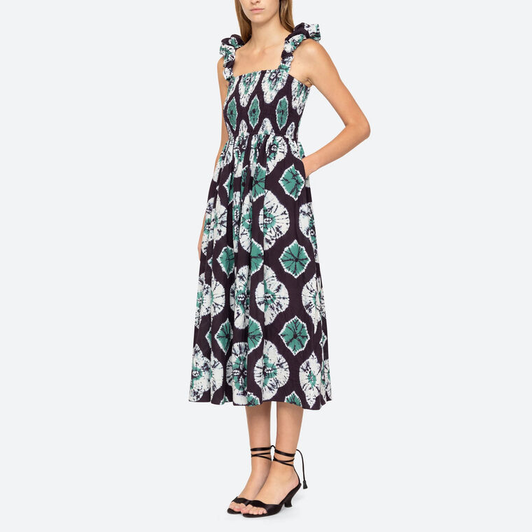 Aveline Tie Dye Sleeveless Smocked Midi Dress image number null