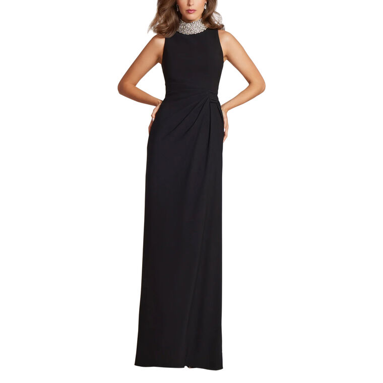 Sleeveless Sarong Skirt Gown With Rhinestone Detail image number null