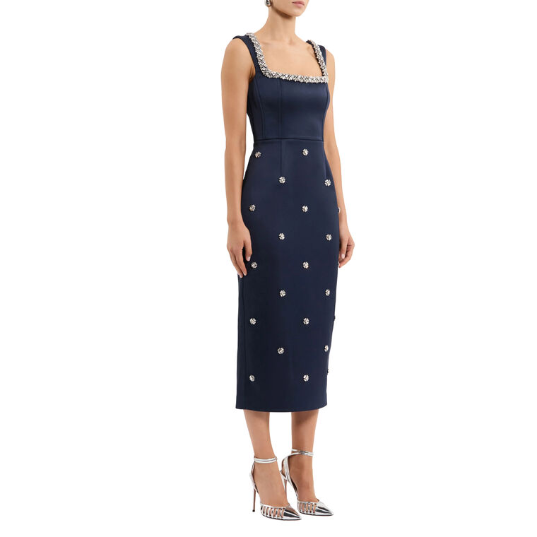 Ayla Sleeveless Embellished Satin Midi Dress image number null