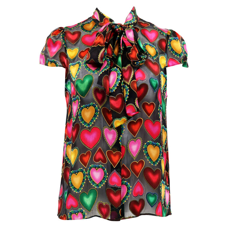 Jeannie Heart Print Bow Shirt image number null