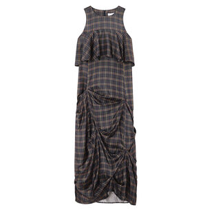 Sleeveless Silk Twill Long Ruffle Dress