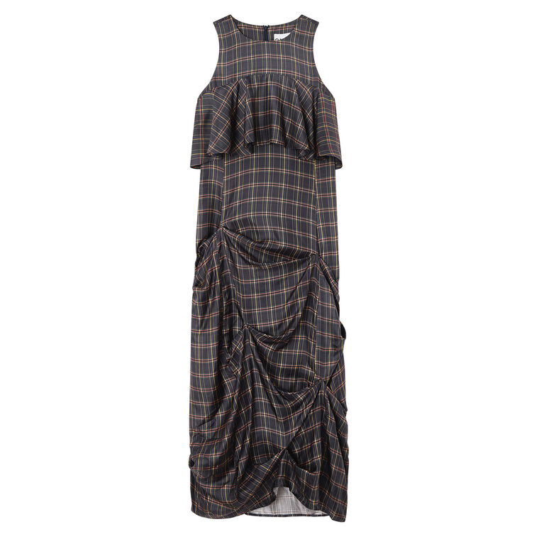 Sleeveless Silk Twill Long Ruffle Dress image number null