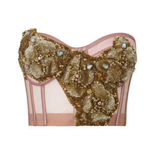 Cluster Embroidered Tulle Strapless Bustier Top