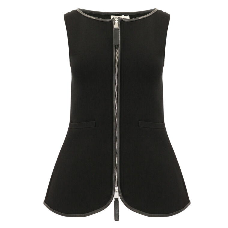 Ren Faux Leather-Trimmed Knit Sleeveless Zip Front Top image number null