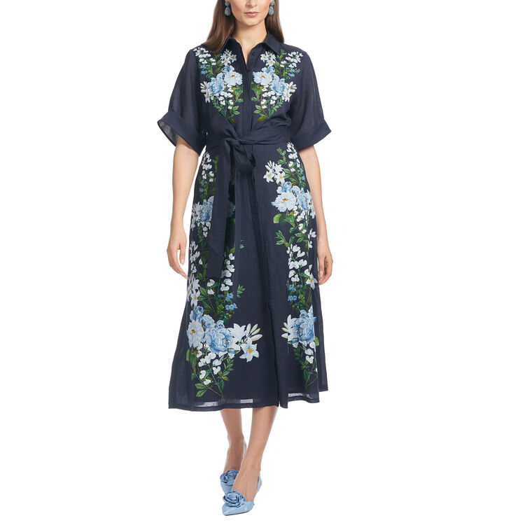 Joy Cuffed Sleeve Belted Midi Dress image number null