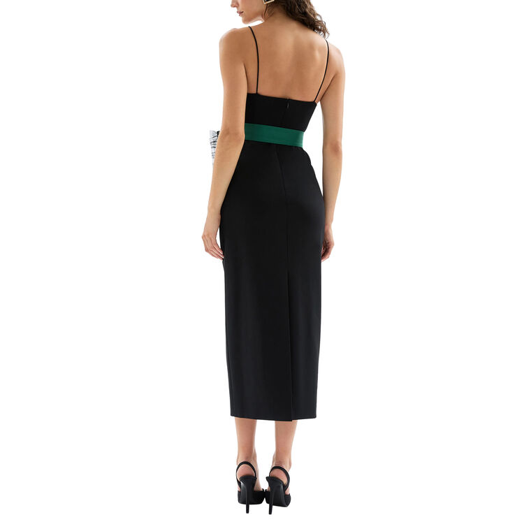 Rose Plunging Neckline Belted Bow Midi Dress image number null