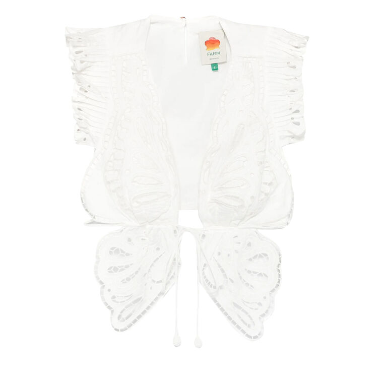 Butterfly Richelieu Cropped V-Neck Blouse image number null