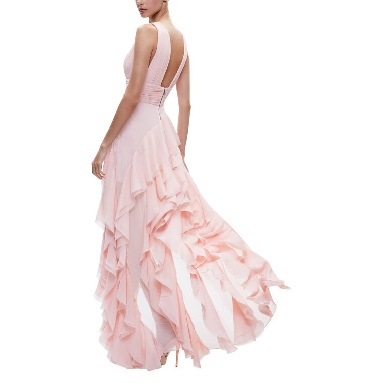 Holly Low Neck Asymmetric Ruffled Maxi Dress image number null
