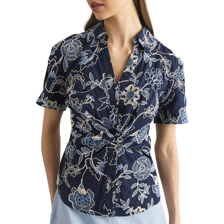 Oakley Short Sleeve Embroidered Twist-Front Top image number null