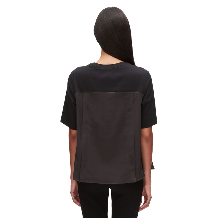 Puff Sleeve Flounce T-Shirt With Satin Panels image number null
