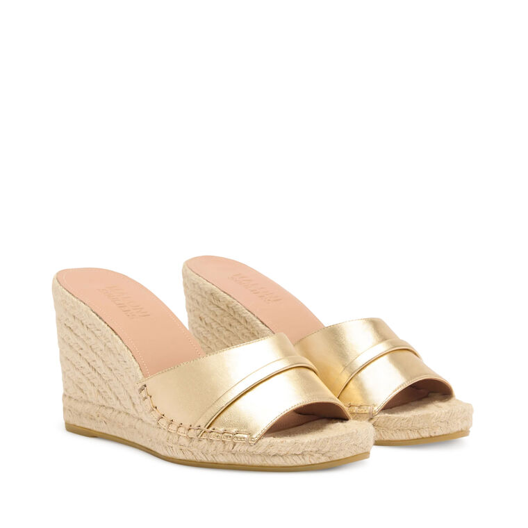 Soleil Metallic Nappa Raffia Wedge Sandals image number null
