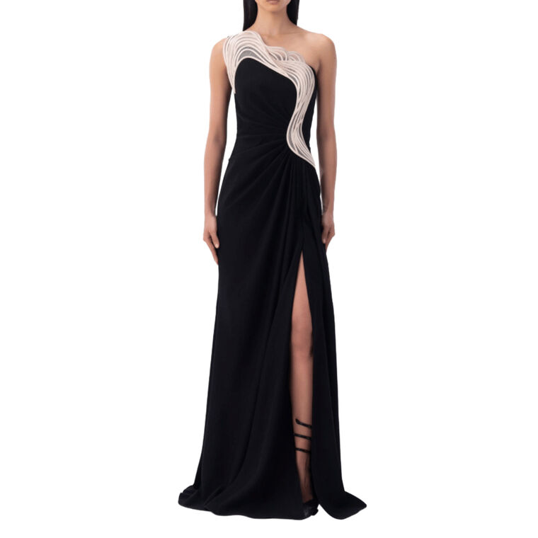 Ruffle Drape Crepe Gown image number null
