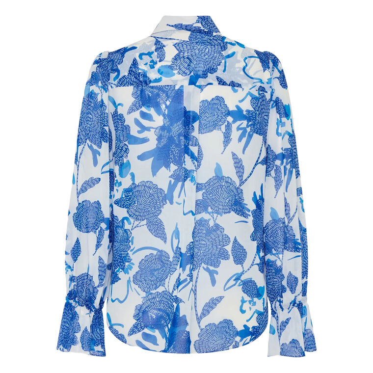 Lacey Brushwork Floral Long Sleeve Blouse image number null