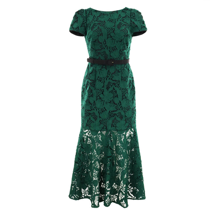 Tahlia Tulip Garden Lace Short Sleeve Belted Midi Dress image number null