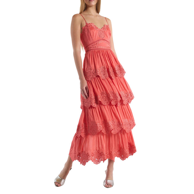 Maple Sleeveless Embroidered Tiered Midi Dress image number null