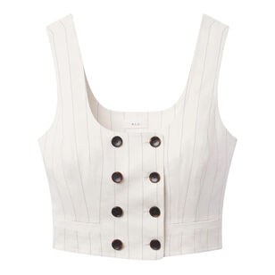 Darcy Sleeveless Cropped Linen Pinstripe Top