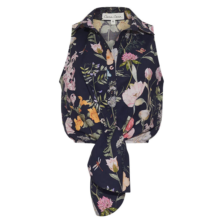 Highland Sleeveless Tie-Front Button-Down Top image number null