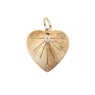 Pleated Heart Charm with Diamond