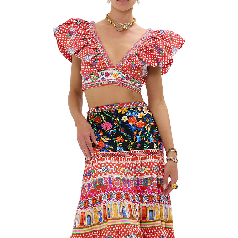Ruffle Wrap Crop Top image number null