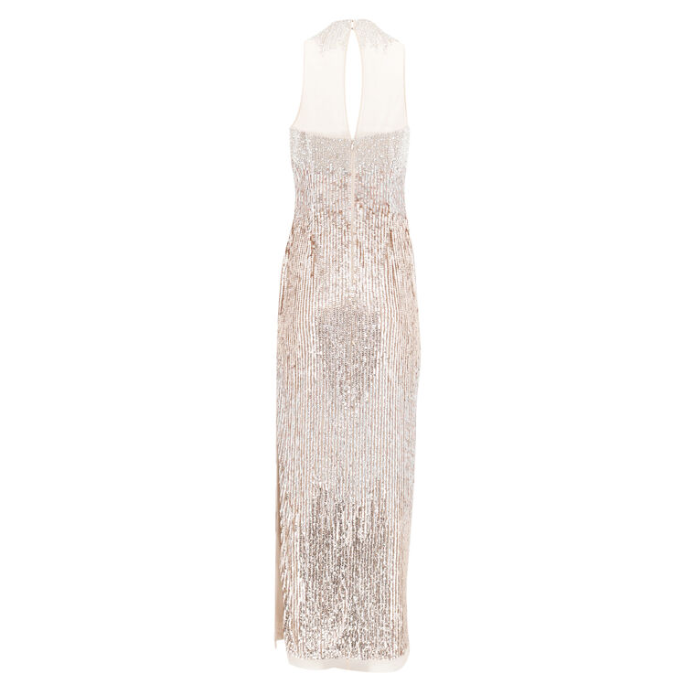 Sleeveless Beaded Column Gown With Illusion Neckline image number null
