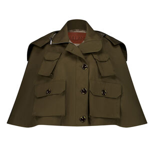 Cropped Twill Military Trench Cape
