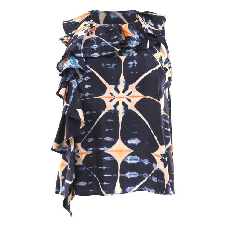 Nya Sleeveless Cascading Ruffle Silk Top image number null