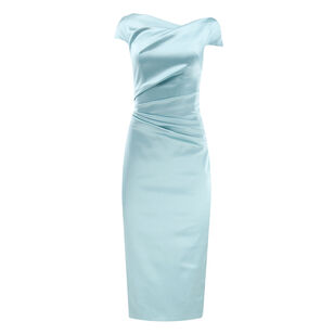 Short Sleeve Stretch Satin Duchesse Midi Dress
