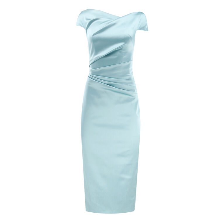 Short Sleeve Stretch Satin Duchesse Midi Dress image number null