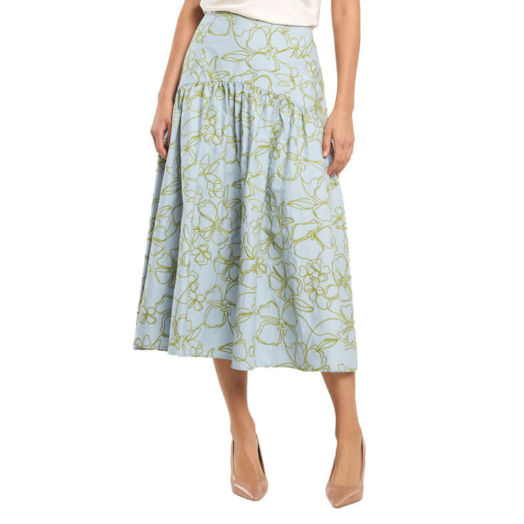 Zoanne Embroidered Linework Floral Midi Skirt image number null