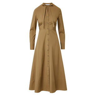Honora Long Sleeve Neck-Tie Midi Shirt Dress