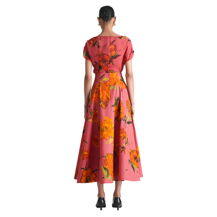 Floral Printed Cotton Parker High Waist Full Midi Skirt image number null