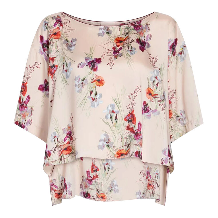 Alba Iris Bouquet Half-Sleeve High-Low Top image number null