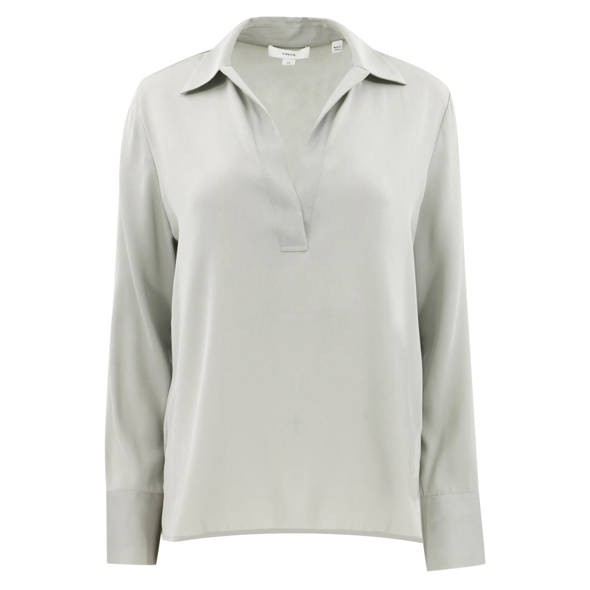 Vince Stretch-Silk Long-Sleeve Polo Blouse | Tootsies