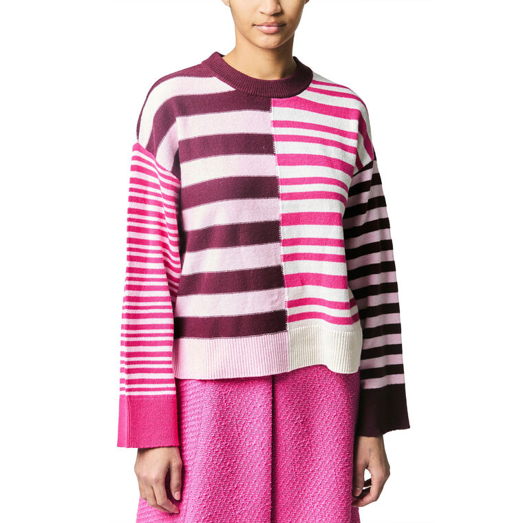 Avalon Spliced Stripe Long Sleeve Pullover Sweater image number null