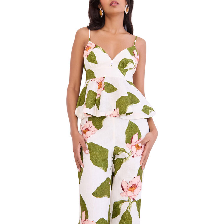 Avenue Sleeveless Linen Peplum Top image number null