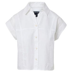 Nestor Short Sleeve Cropped Poplin Button-Down Top