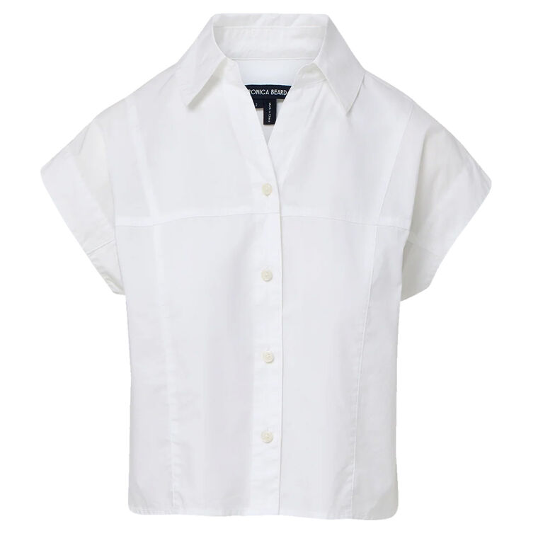 Nestor Short Sleeve Cropped Poplin Button-Down Top image number null