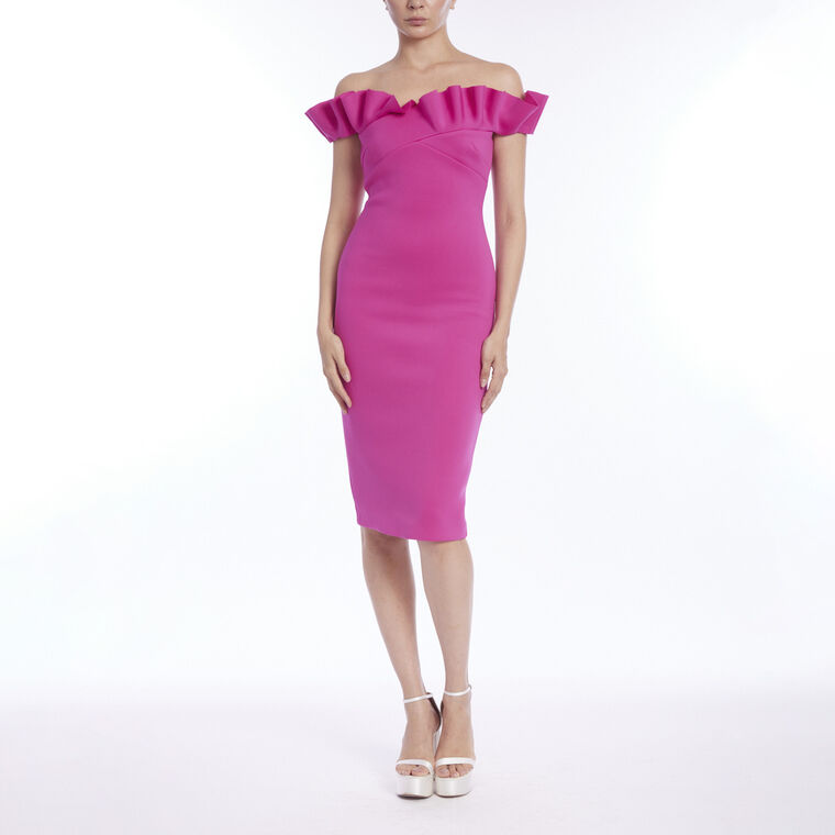 Ruffle Off Shoulder Cocktail Sheath Dress image number null