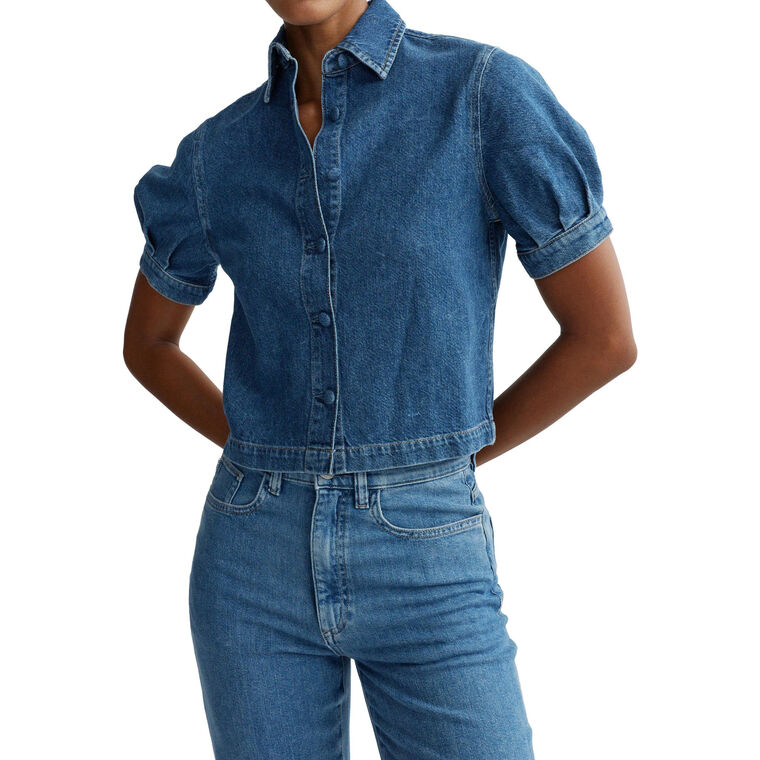 Montauk Puff Sleeve Denim Button-Down Shirt image number null
