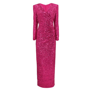 Stretch Sequin Long Sleeve V-Neck Gown