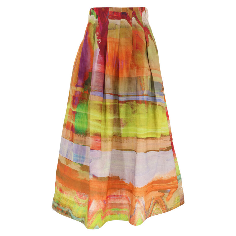 Alessandra Painterly Linen-Blend Maxi Skirt image number null