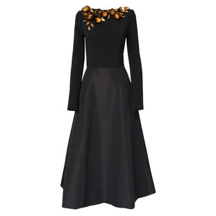 Floral-Embroidered Long Sleeve Midi Dress