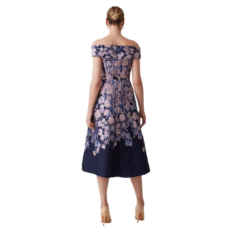 Floral Metallic Jacquard Off-The-Shoulder Fit And Flare Midi Dress image number null
