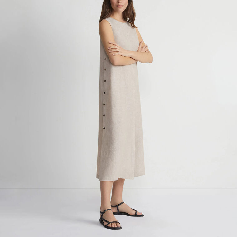 Organic Linen Button Side Dress image number null
