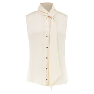 Sleeveless Hammered Satin Tie-Neck Top