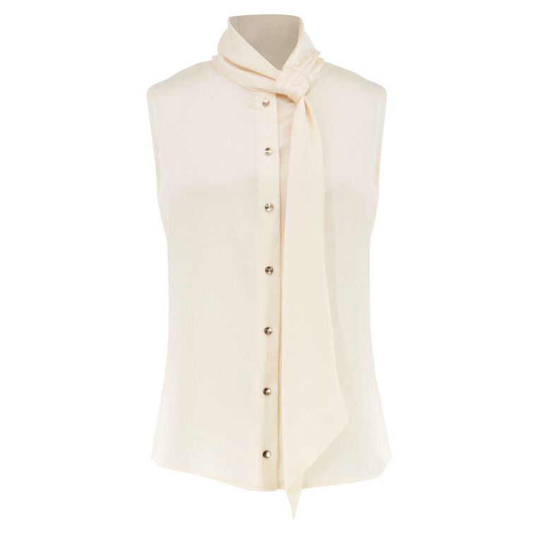 Sleeveless Hammered Satin Tie-Neck Top image number null