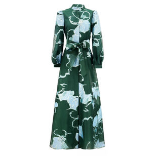 Floral Jacquard Mandarin Neck Shirt Gown