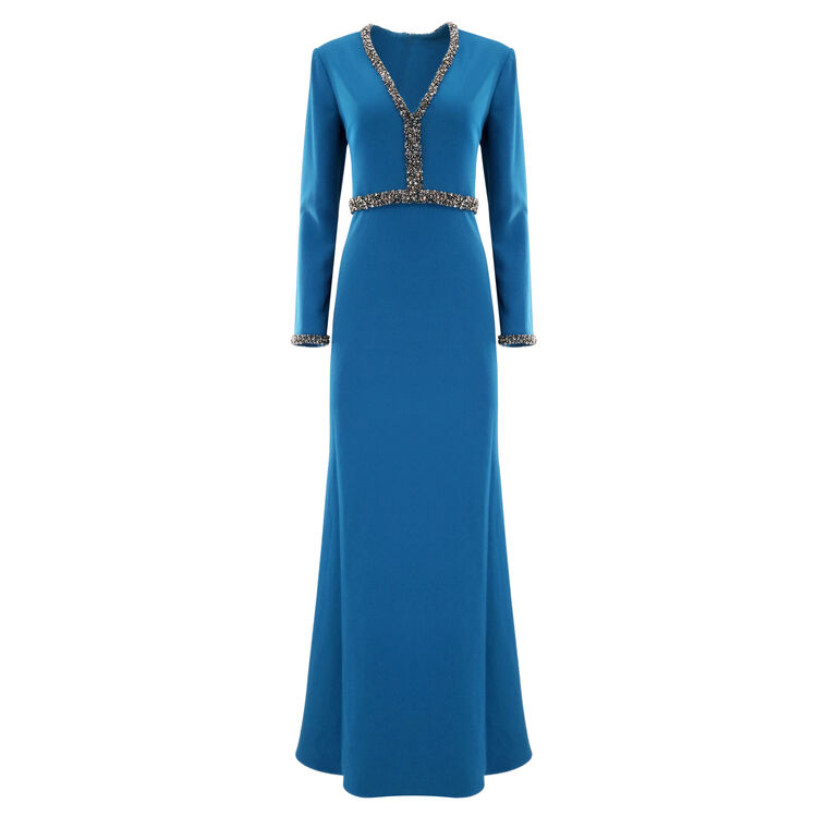 Long Sleeve Beaded Trim Gown image number null