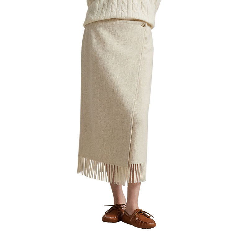 Fringe Herringbone Midi Pencil Wrap Skirt image number null
